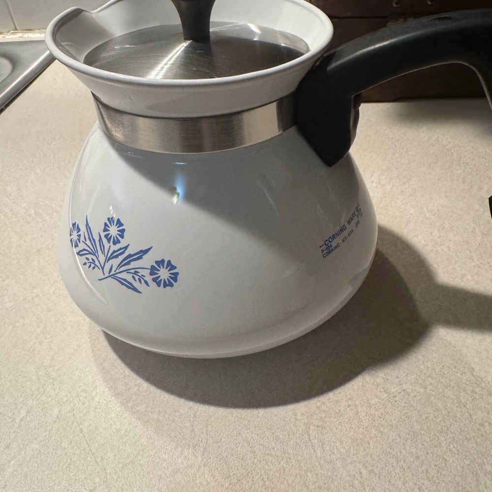 CorningWare White Teapot with Blue Floral Design